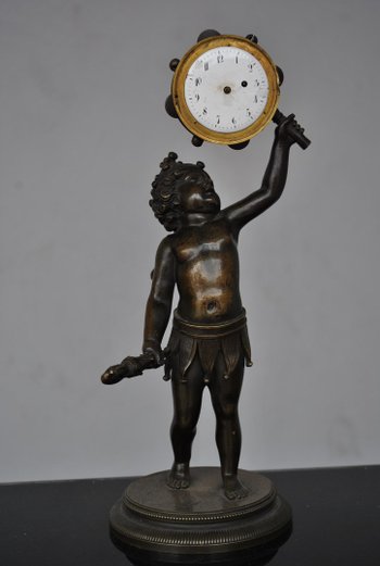 Arlequin Bébé Bronze Pendule Mécanisme Breguet XIXème