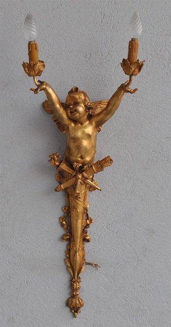 Paar Große Jugendstil-Applikationen aus vergoldeter Bronze an Babys 77 cm