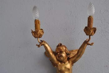 Paar Große Jugendstil-Applikationen aus vergoldeter Bronze an Babys 77 cm