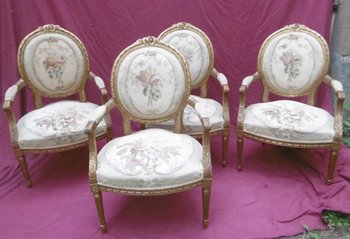 Suite Of Four Louis XVI style Armchairs with Medallion Back