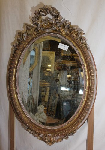 Napoleon III Oval Mirror with Godrons, Gold and Patina 68 X 99 Cm