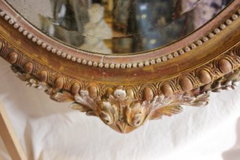 Napoleon III Oval Mirror with Godrons, Gold and Patina 68 X 99 Cm