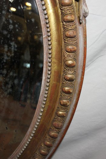 Napoleon III Oval Mirror with Godrons, Gold and Patina 68 X 99 Cm