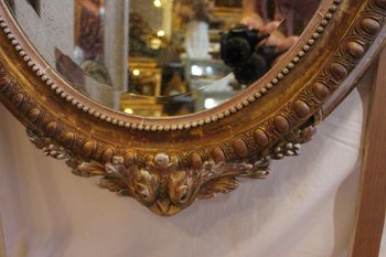 Napoleon III Oval Mirror with Godrons, Gold and Patina 68 X 99 Cm