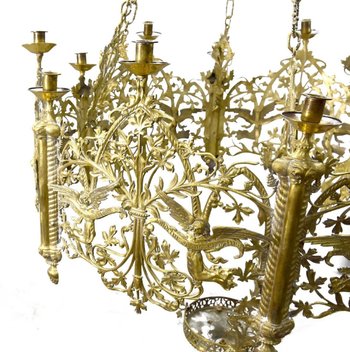 Lampadario da chiesa a più livelli in bronzo del XIX secolo