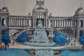 The Palais Longchamps Watercolor Drawing Signed A. Goliard Dated 1911