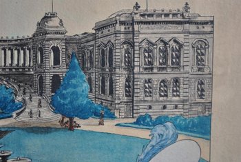 The Palais Longchamps Watercolor Drawing Signed A. Goliard Dated 1911