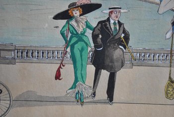 The Palais Longchamps Watercolor Drawing Signed A. Goliard Dated 1911