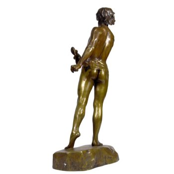 Bronze Patina Golden Representing David Signed Charbonneau Dated 1909