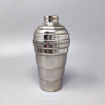 1950 Magnifique Shaker à Cocktail avec Quatre Verres en Acier Inoxydable. Fabriqué en Italie