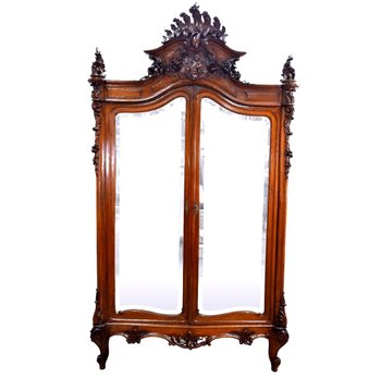 Exceptional Baroque Louis XV Rocaille Style Mirror Cabinet In Walnut Babies