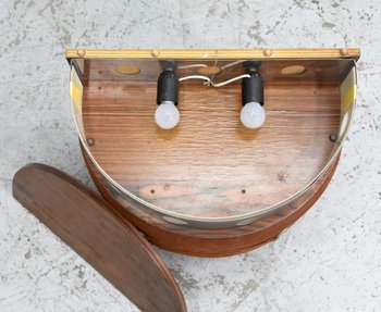 Nubuck And Leather Headboard With Built-In Bedside Cabinet 1970s