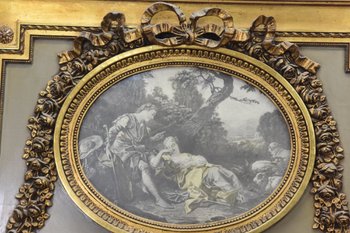 Louis XVI Style Trumeau In Wood And Golden Stucco Medallion Engraving