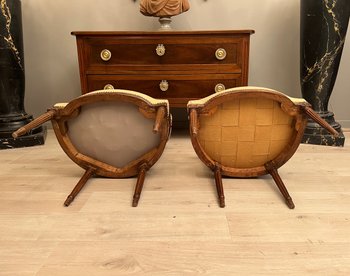 Pair Of Cabriolet Armchairs In Walnut Louis XVI Period Around 1780