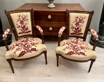 Pair Of Cabriolet Armchairs In Walnut Louis XVI Period Around 1780