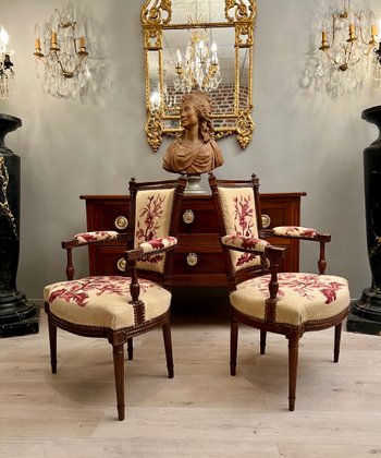 Pair Of Cabriolet Armchairs In Walnut Louis XVI Period Around 1780