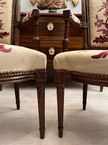 Pair Of Cabriolet Armchairs In Walnut Louis XVI Period Around 1780