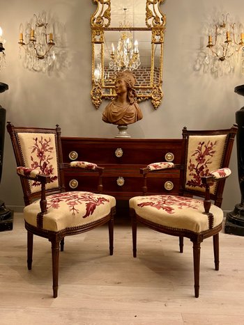 Pair Of Cabriolet Armchairs In Walnut Louis XVI Period Around 1780