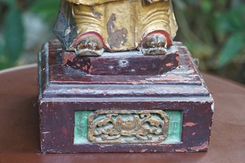 Adorant Chine sculpture bois laqué doré feuille or. Milieu XIX Siècle