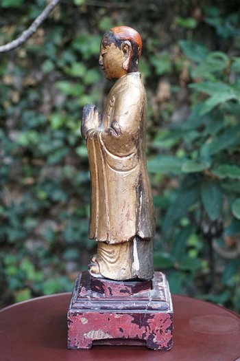 Adorant Chine sculpture bois laqué doré feuille or. Milieu XIX Siècle