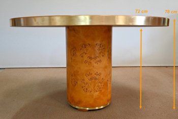 Round Table in Cedar burl and gold metal - 1980