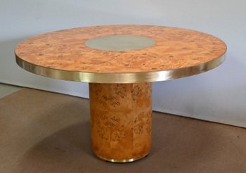 Round Table in Cedar burl and gold metal - 1980