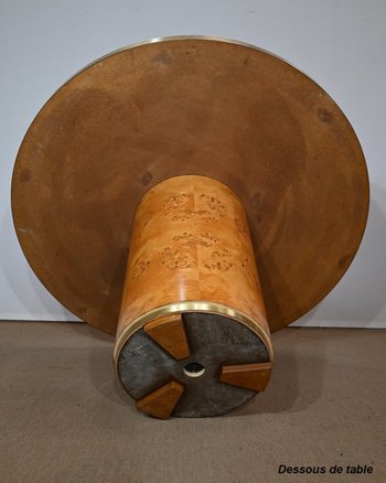 Round Table in Cedar burl and gold metal - 1980