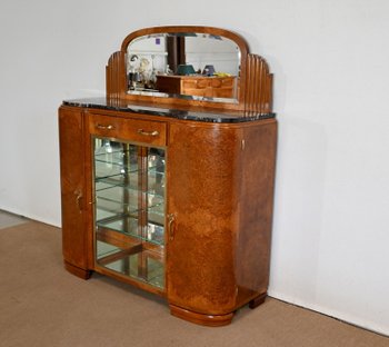 Buffet Vitrine in Thuya Lupe Furnier und schwarzem Marmor, Maison Stourm - 1940