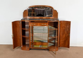 Buffet Vitrine in Thuya Lupe Furnier und schwarzem Marmor, Maison Stourm - 1940