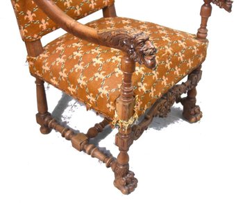 Renaissance Style Walnut Armchairs With Devils Heads