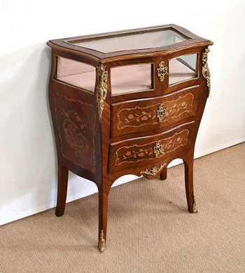 Petite Commode Vitrine en Acajou et Bois de Violette, style Louis XV – Fin XIXe