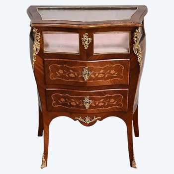 Petite Commode Vitrine en Acajou et Bois de Violette, style Louis XV – Fin XIXe