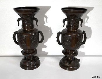 Importante Paire de Vases en Bronze, Japon – 1900