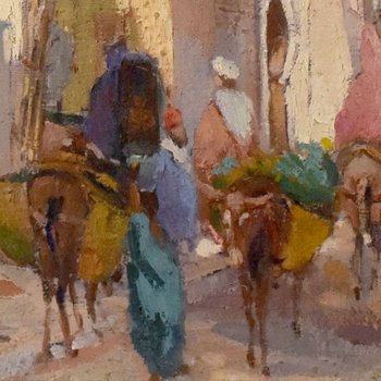 Oil On Canvas Mosque In Marakech By Paul Jean Anderbourh