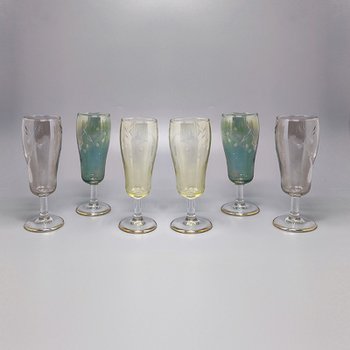 1960 Astonishing Series of Six Crystal Glasses. Made in Italy