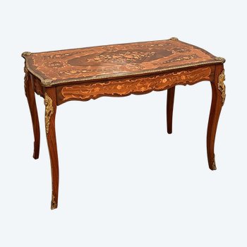 Flat Desk In Marquetry Napoleon III Period Around 1870