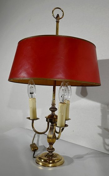 Lampe Bouillotte en Laiton à abat-jour Rouge, style Louis XVI – XXe