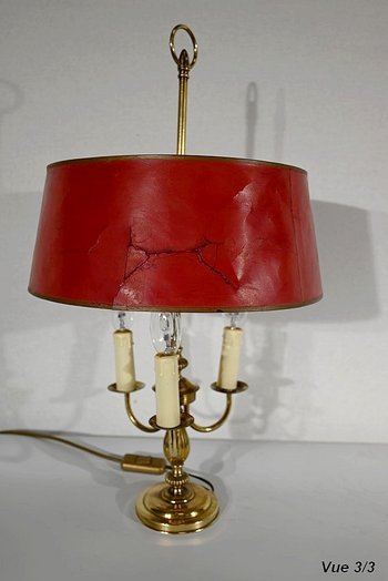 Lampe Bouillotte en Laiton à abat-jour Rouge, style Louis XVI – XXe