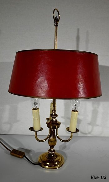 Lampe Bouillotte en Laiton à abat-jour Rouge, style Louis XVI – XXe