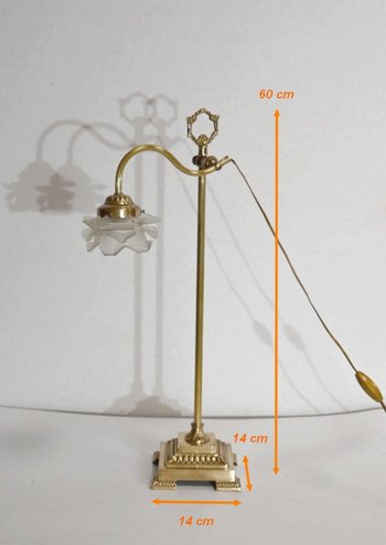 Petite Lampe Tulipe en Verre et Bronze, réglable, Art Déco – 1920