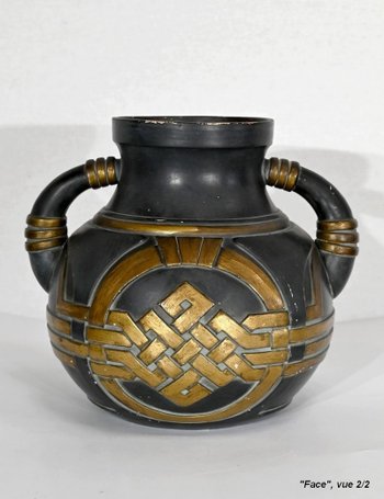 Anthrazitfarbene und goldene Terrakottavase – 1900