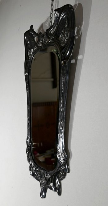 Miroir en Métal Argenté, Art Nouveau – Fin XIXe / Début XXe