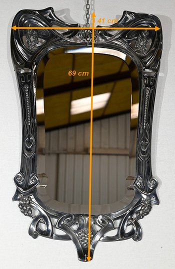 Miroir en Métal Argenté, Art Nouveau – Fin XIXe / Début XXe