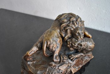 Bronze Animalier XIXème Non Signé Aux Lions