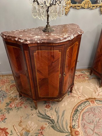 Pair Of Curved Buffets In Marquetry Transition Louis XV Louis XVI XVIII