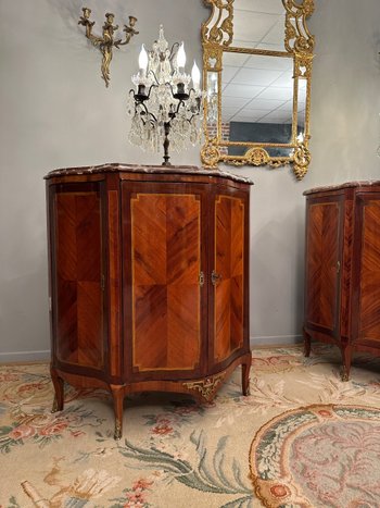 Pair Of Curved Buffets In Marquetry Transition Louis XV Louis XVI XVIII