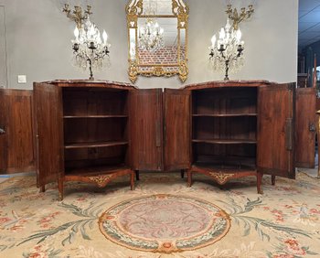 Pair Of Curved Buffets In Marquetry Transition Louis XV Louis XVI XVIII