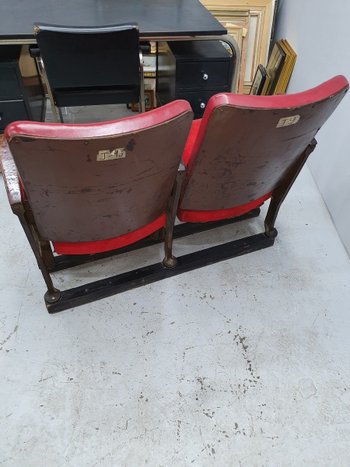 Red Skai And Patinated Cast Iron Show Hall Chairs