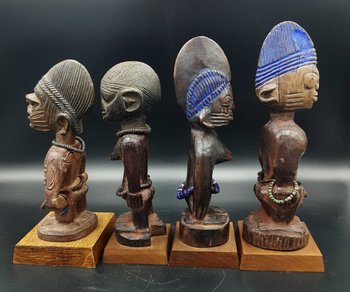 Lot De 4 Statuettes Ibeji, Yorouba, Nigeria