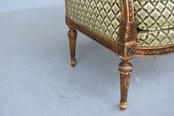 Fauteuil Bergère De Style Louis XVI Dorée Fin XIXème